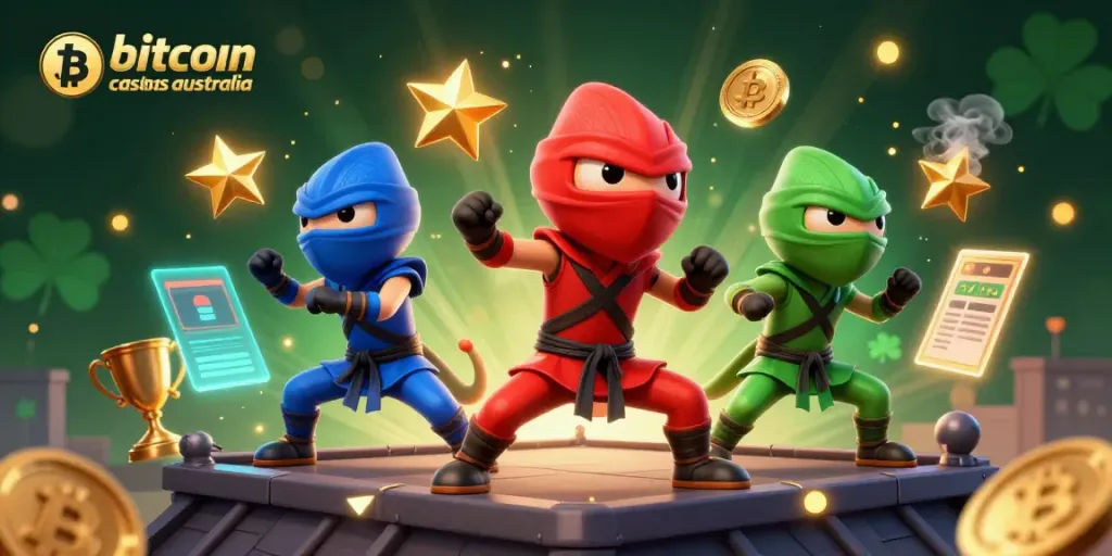 Experience the thrill of bitcoin casinos Australia with this vibrant, dynamic illustration of ninja chameleons.