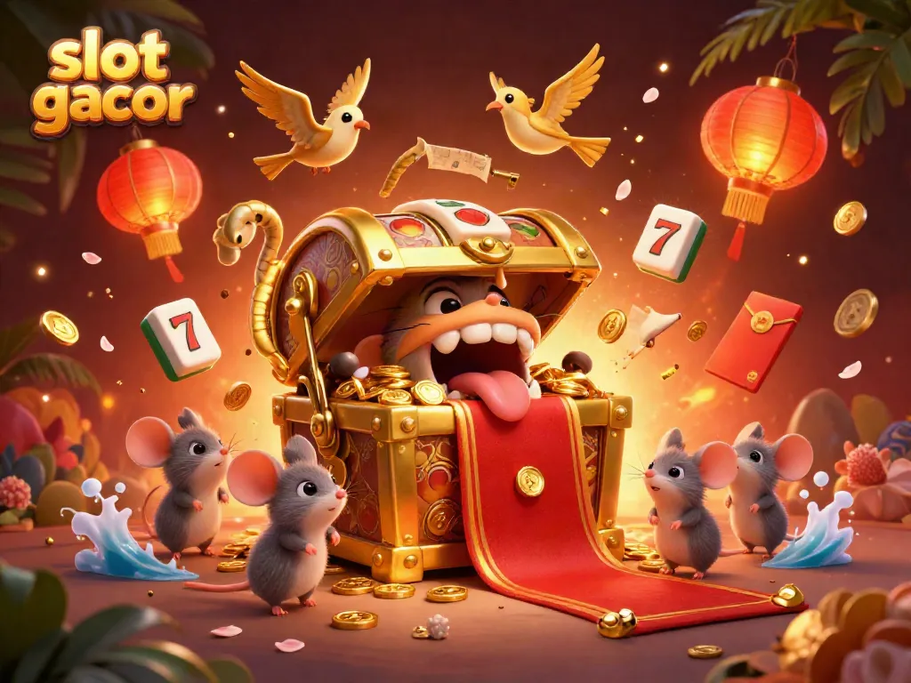 Engage with slot gacor treasure chest and enchanting characters in a vibrant casino art scene.