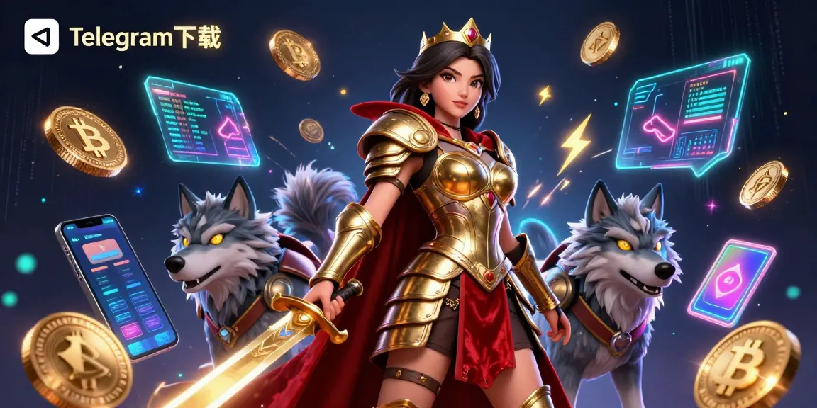 下载Telegram下载,感受惊险的游戏乐趣,画面中有战士女王和加密元素。