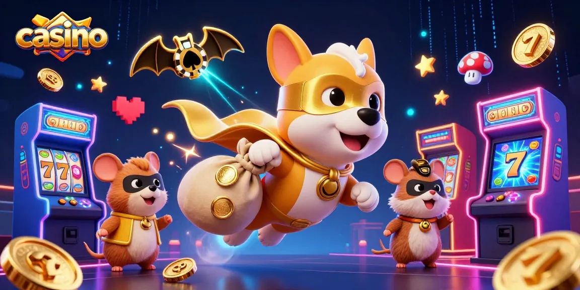 Experience thrilling casino adventures with the animated superhero dog and hamster duo.