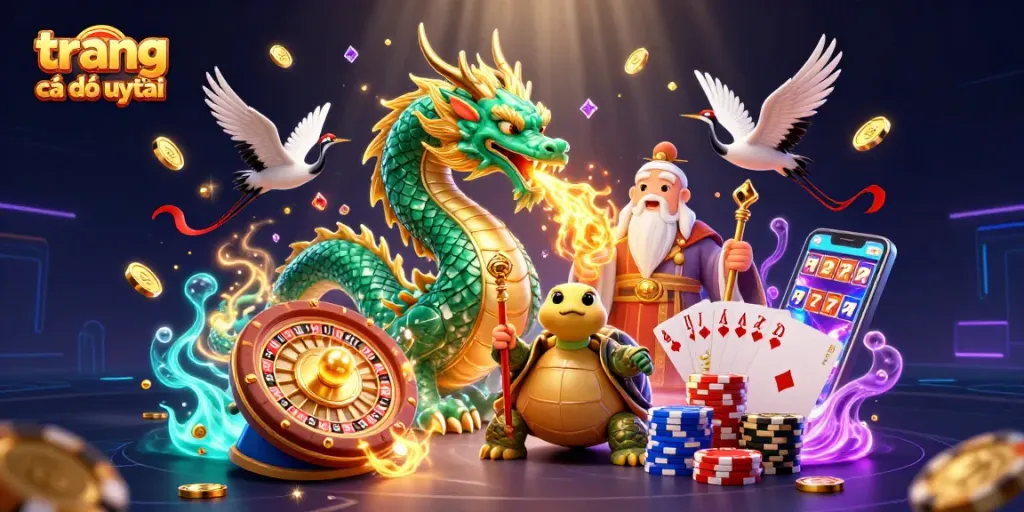Cá cược an toàn cùng trang cá độ uy tín, hình ảnh rực rỡ với rồng ngọc bích và những đồng tiền vàng.