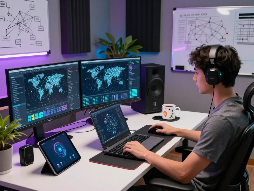 Tech expert optimizing 快连 internet acceleration tools in a modern digital workspace.