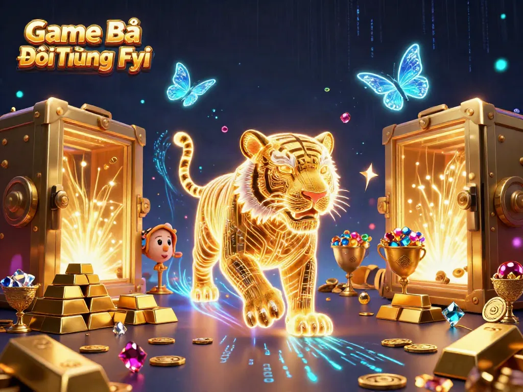 Engage in thrilling gameplay with the vibrant Game Bài Đổi Thưởng Fyi scene showcasing neon-wireframe elements in a dynamic casino