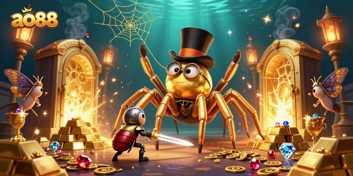 Experience thrilling gameplay at ao88 with golden treasures and captivating characters in a vibrant casino scene.
