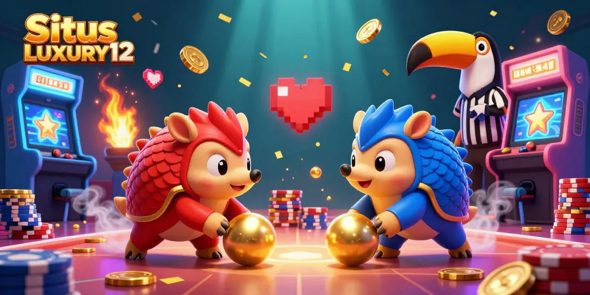 Situs LUXURY12 showcases rival pangolins competing in a vibrant, colorful gaming scene.