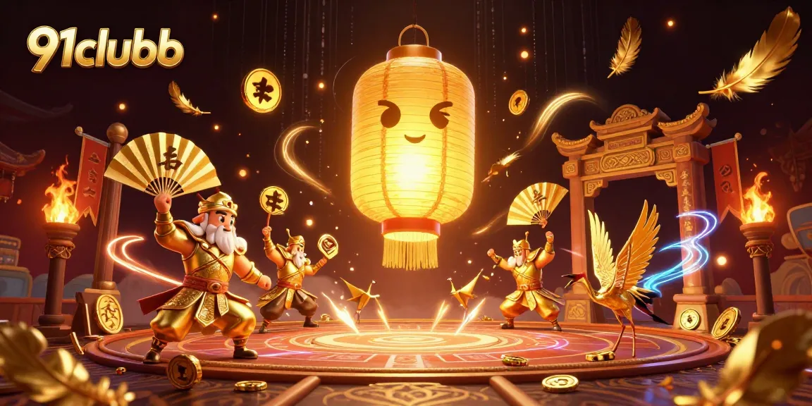 Experience the thrill of 91clubb with a magical casino scene adorned by golden lantern spirits and vibrant gaming elements.