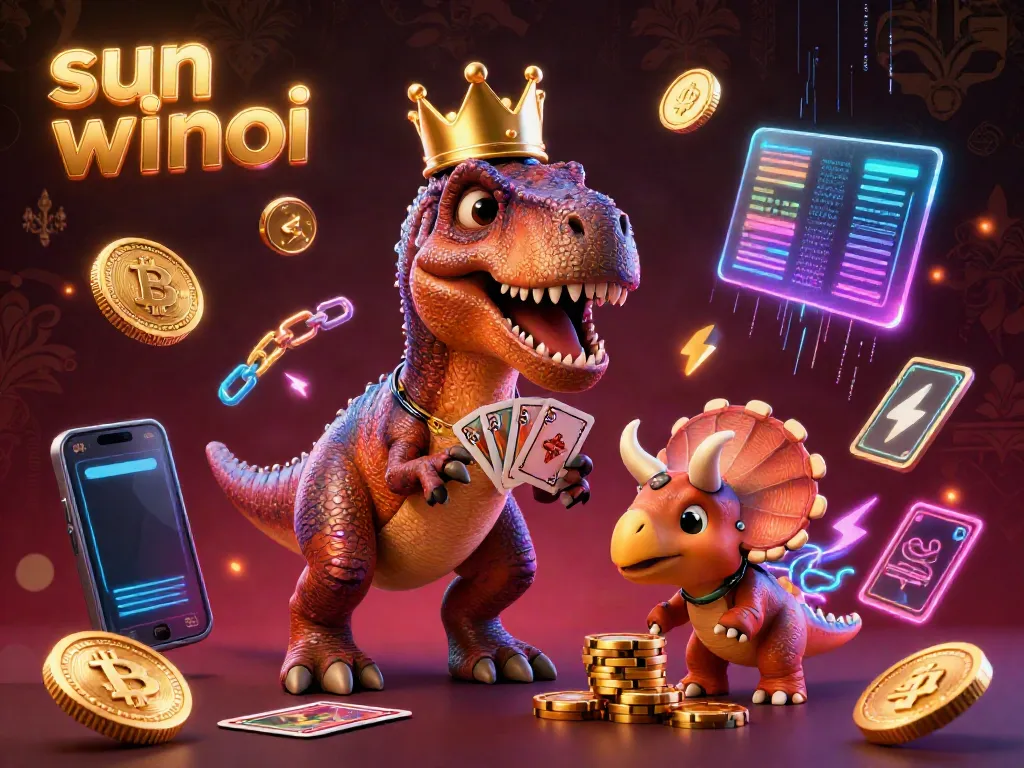 Engaging scene where a T-Rex and friends stack chips in a colorful sun win moi casino atmosphere