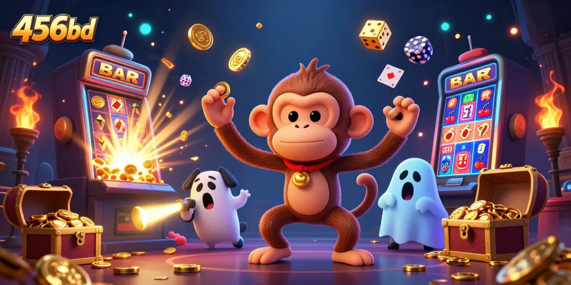 Experience the thrill of 456bd with a lively casino scene featuring a playful poltergeist and a brave puppy!
