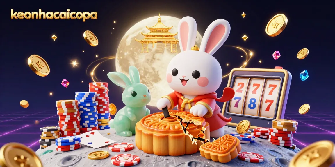 Join the playful moon rabbit on keonhacaicopa, revealing hidden treasures of poker chips and gems.