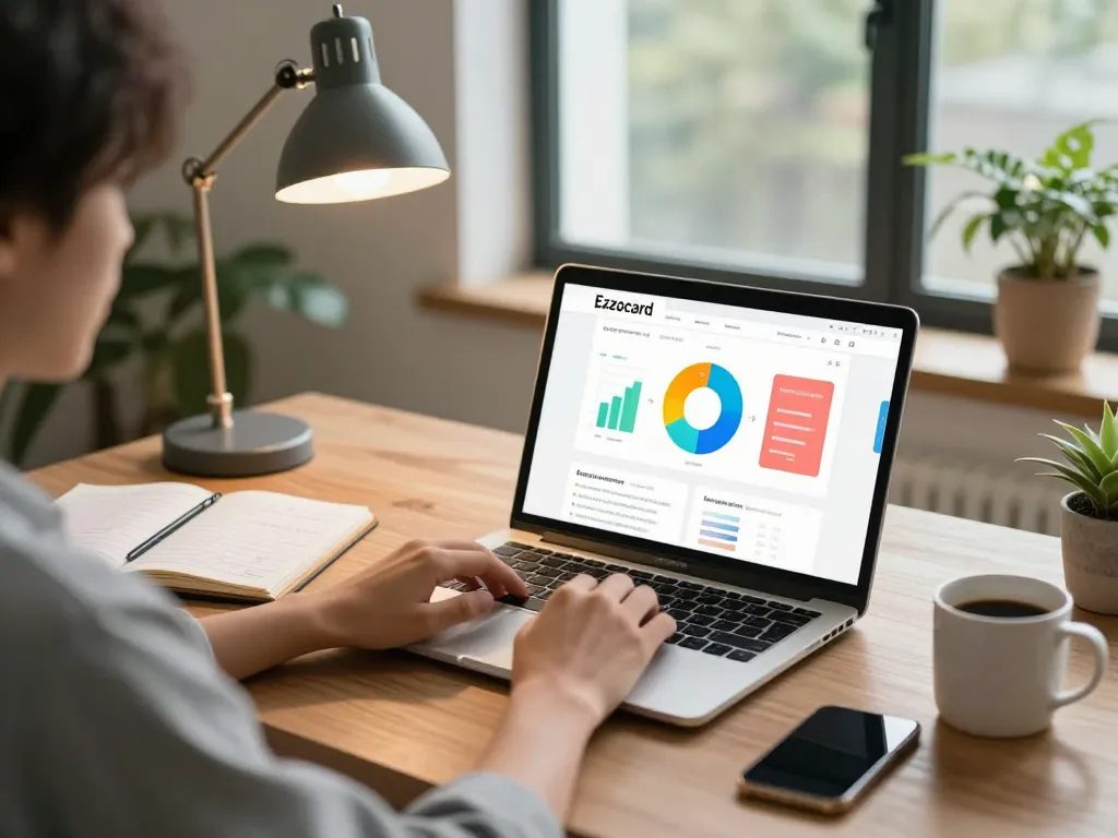 Ezzocard virtual payment experience in a modern home office, highlighting secure online transactions.