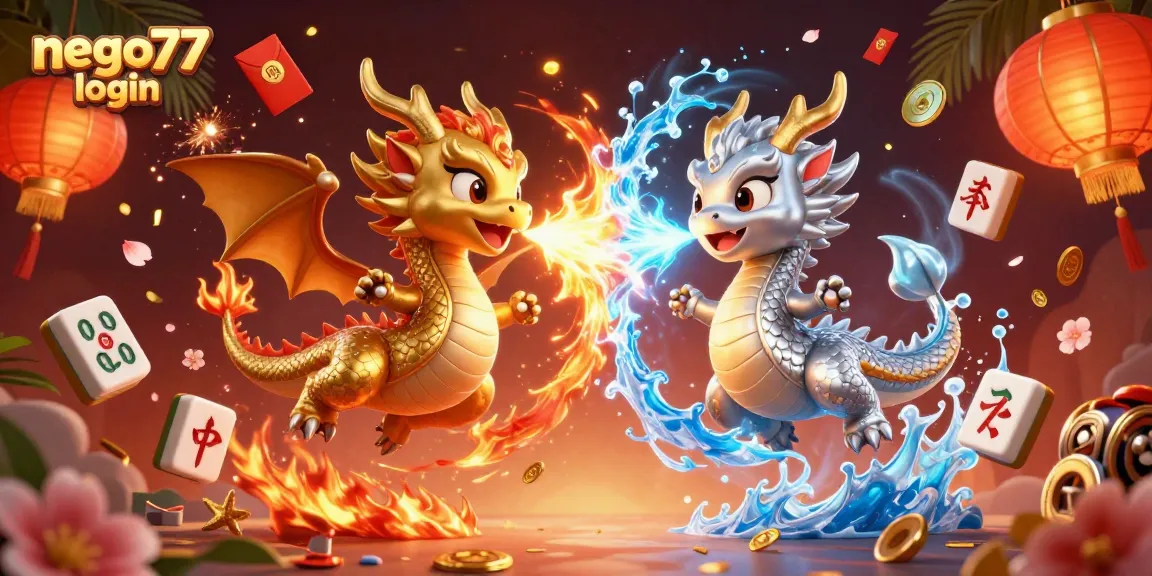 Engage with the vibrant action of nego77 login featuring dynamic dragons and festive gaming symbols.