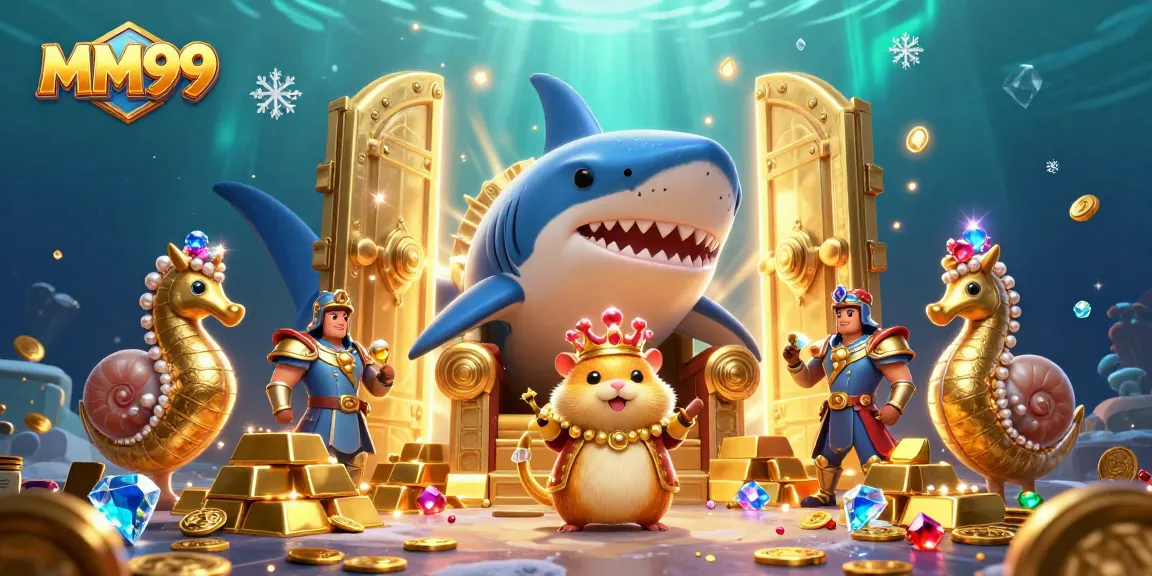 Experience the thrill of MM99 in this vibrant 3D illustration showcasing the underwater casino world.