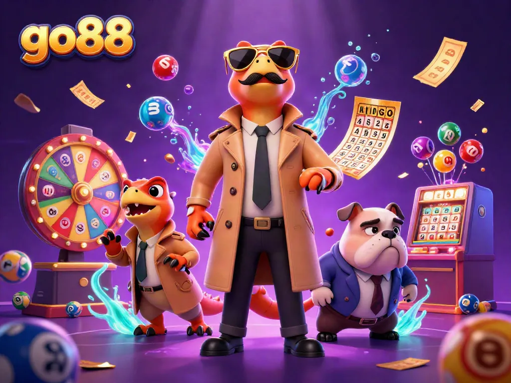 Experience the excitement of go88 with vibrant lottery elements and animated casino action.
