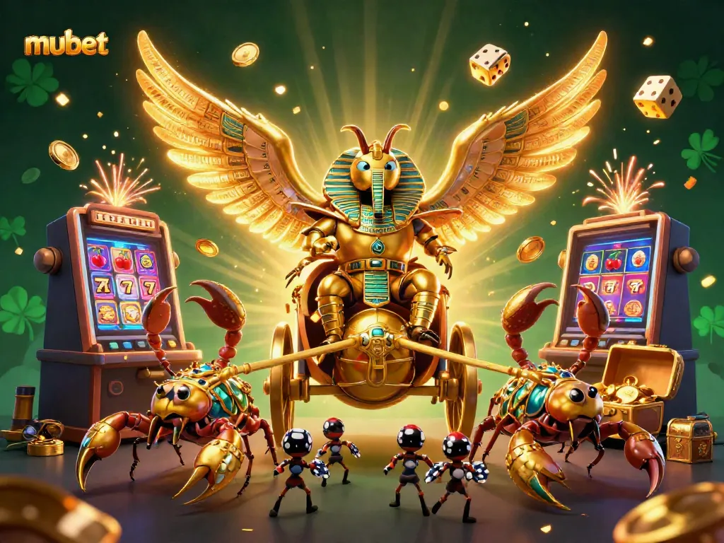 Experience the thrill of winning with mubet's 3D vibrant casino scene featuring majestic characters and gaming elements.