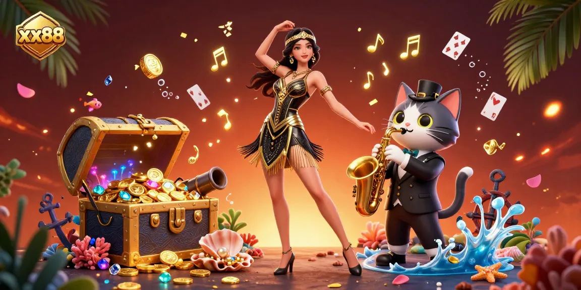 Experience the thrilling essence of gaming at xx88 with a dazzling dance scene filled with treasures and lively characters.