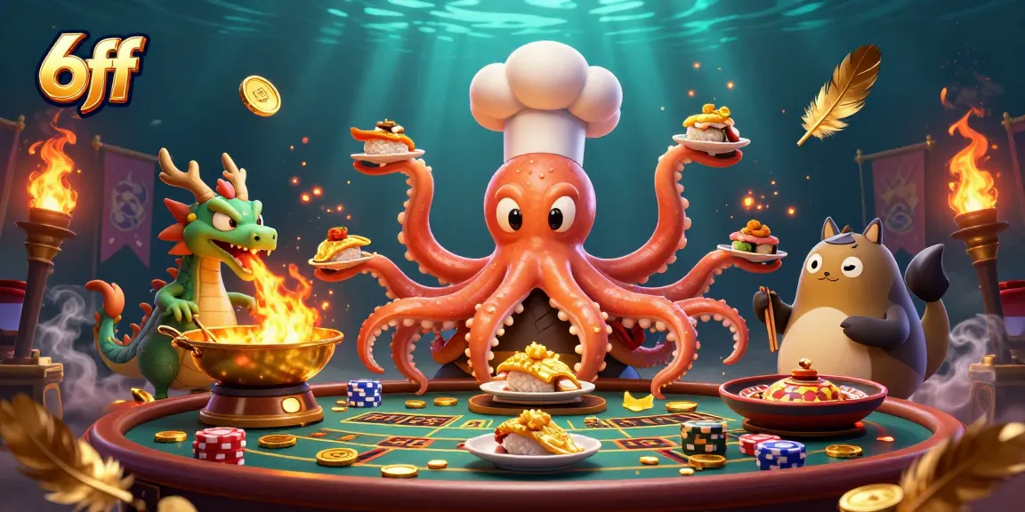 Experience thrilling games at 6ff Casino with vibrant characters and exciting elements in a packed scene.