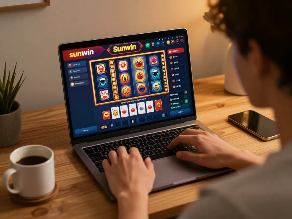Engage with sunwin online casino gameplay on a sleek laptop at home.