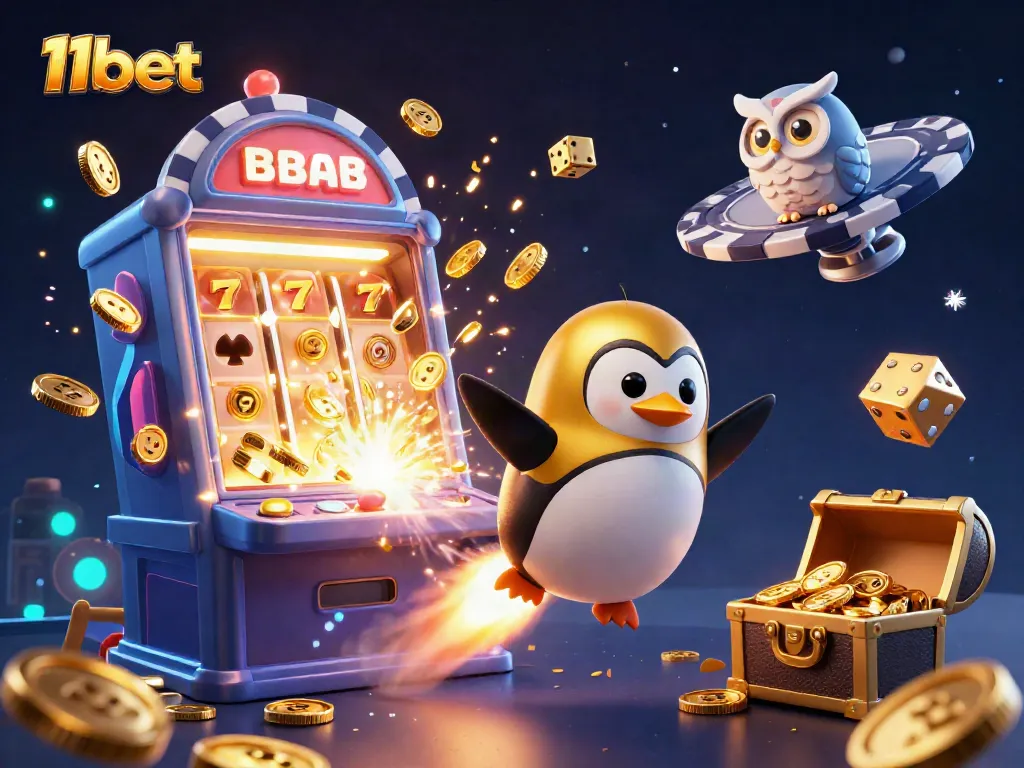 Experience the excitement of online gaming with 11bet as the golden penguin soars through a vibrant casino universe.