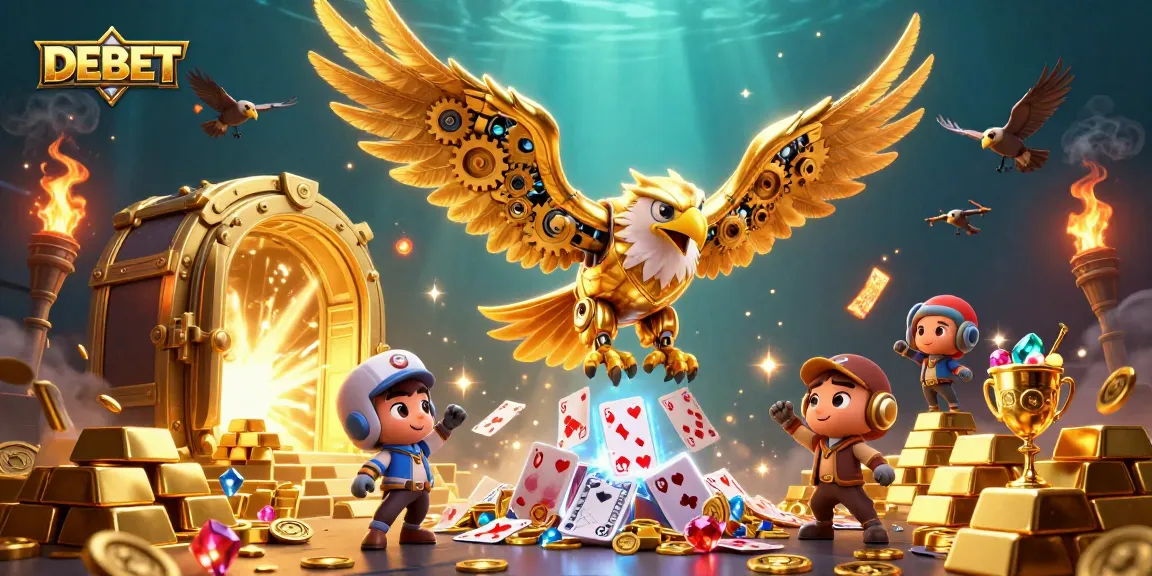 Experience thrilling wins at DEBET with the cyber golden eagle diving through holographic cards.