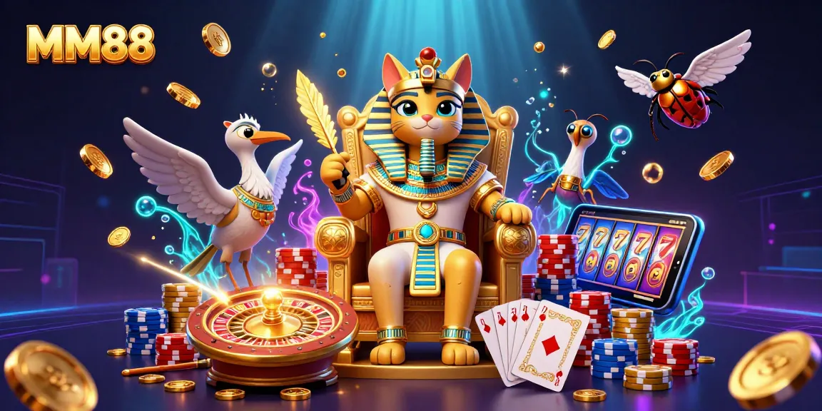Experience MM88 with a vibrant 3D casino scene featuring Egyptian themes and dynamic gaming elements.