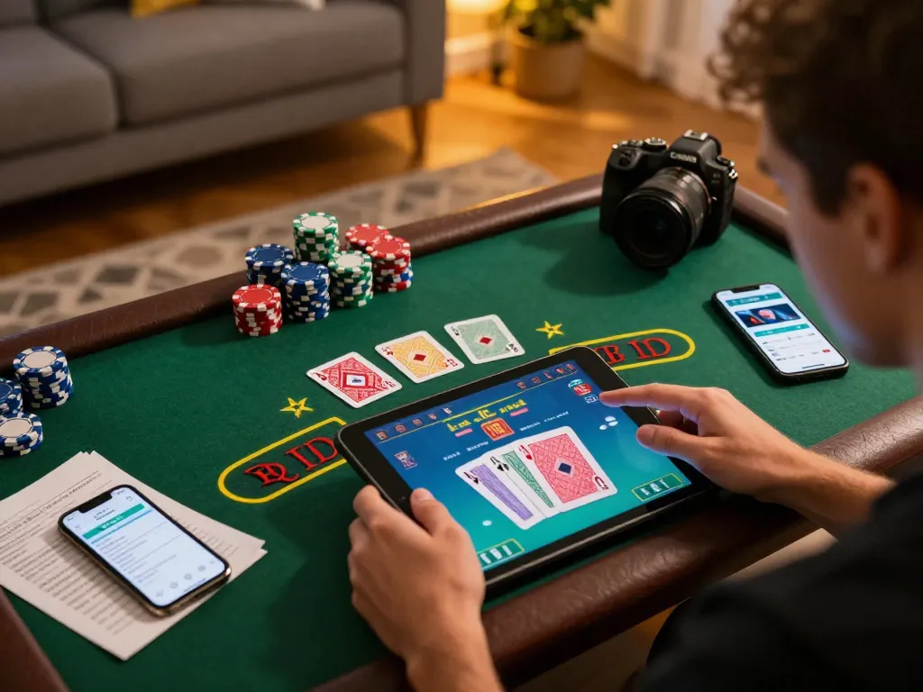 Experience 789WIN action in a cozy home atmosphere with live dealer blackjack on a tablet.