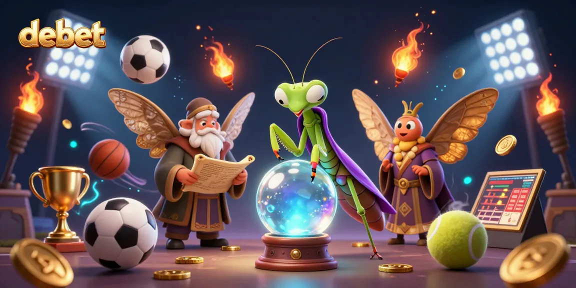 Engage in thrilling sports betting at debet, featuring 3D animated fortune teller and sports action elements.