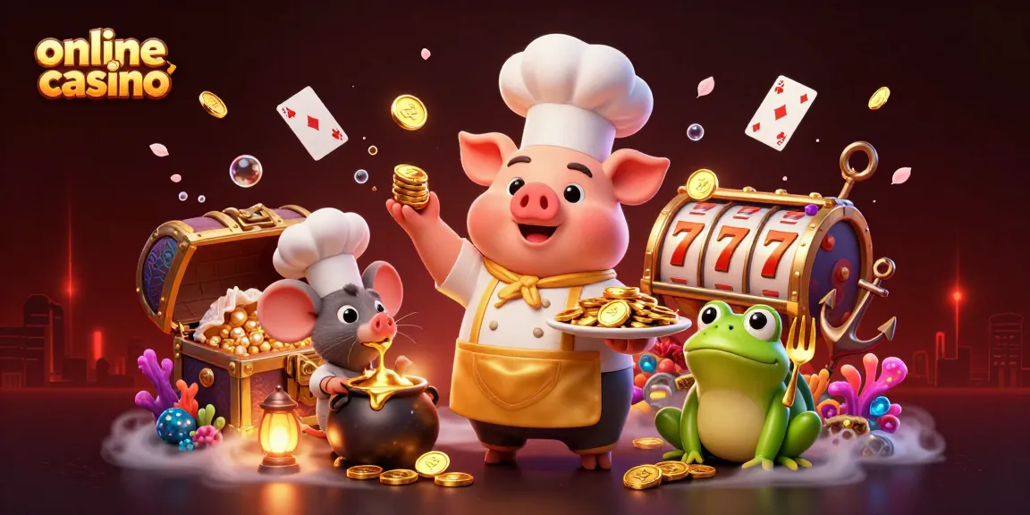 Experience thrilling wins at an online casino with vibrant characters and golden treasures.