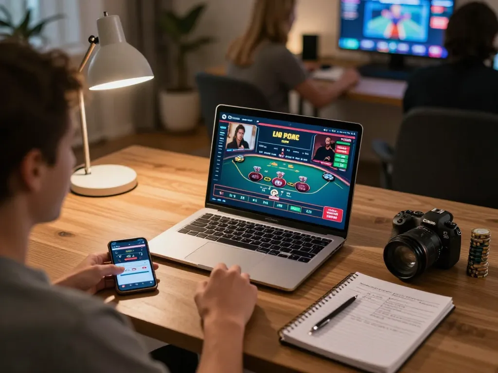 Engaging in strategic online gambling at home with mainecoasthemp-themed live blackjack setup