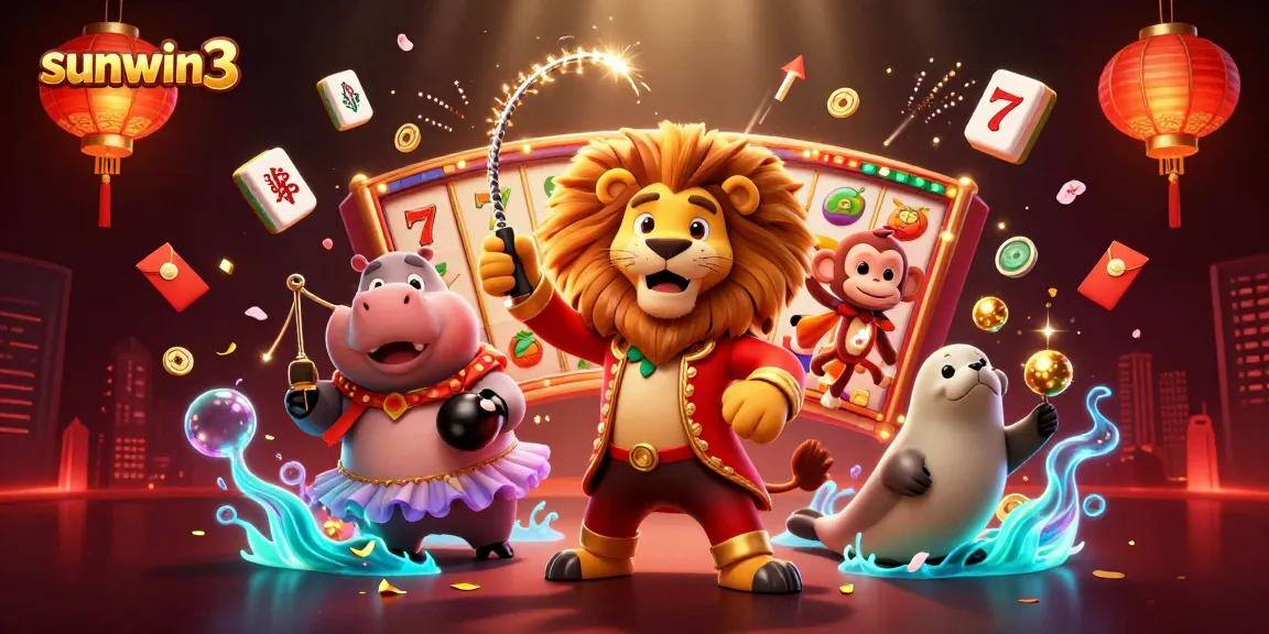 Experience excitement at sunwin3 with a colorful illustration combining animated characters and casino elements.