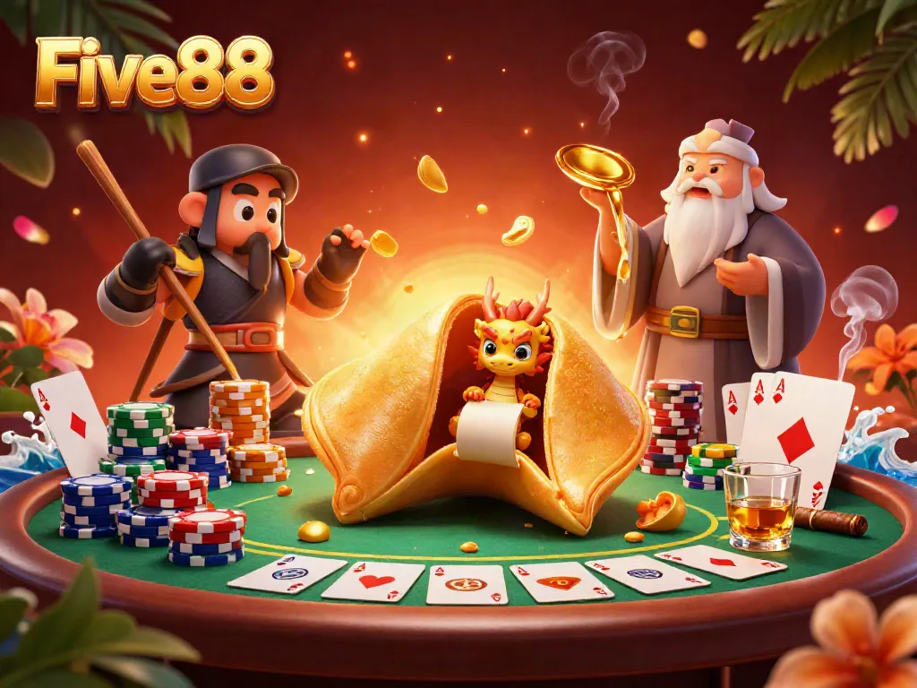 Experience the vibrant casino adventure with Five88's engaging gaming elements and characters.
