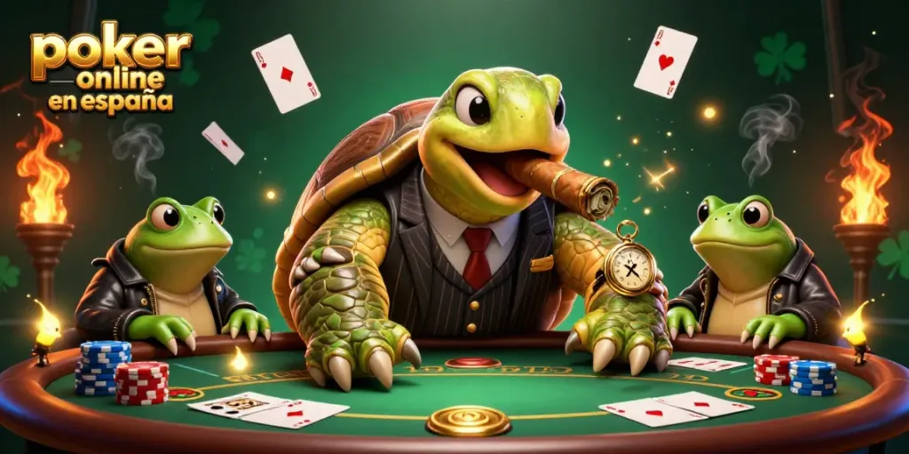 Juega al poker online en España con personajes únicos en un ambiente vibrante y dinámico.