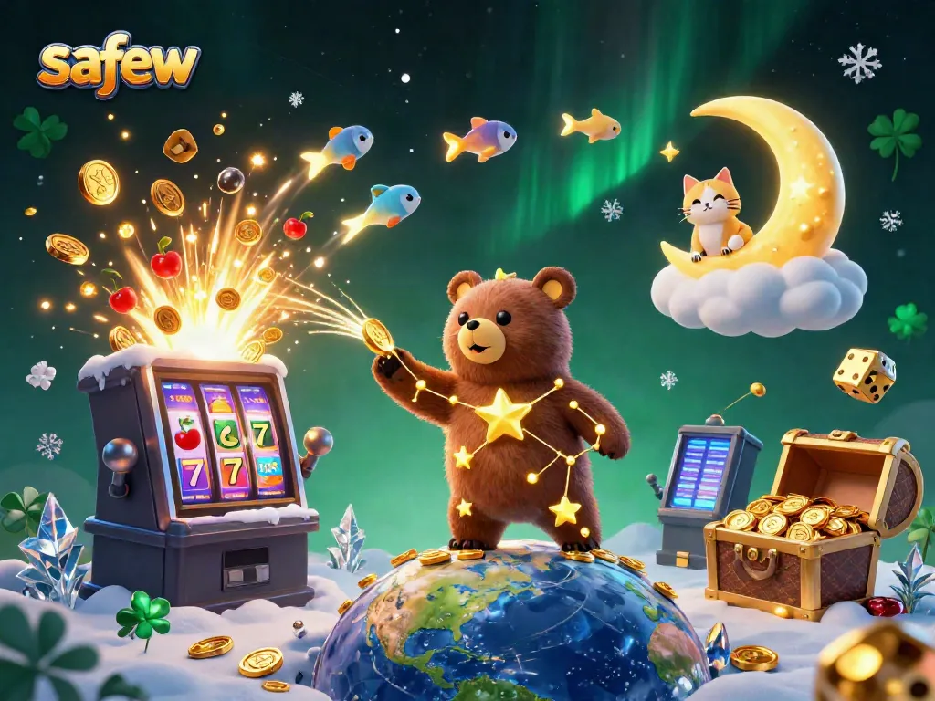 Scoop coins with the safew constellation bear while enjoying a vibrant casino gaming experience.