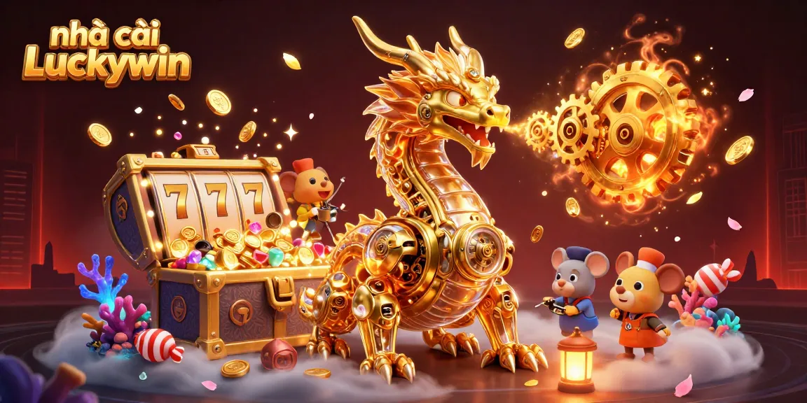 Experience the thrill at nhà cái Luckywin with a golden dragon and immersive casino elements.