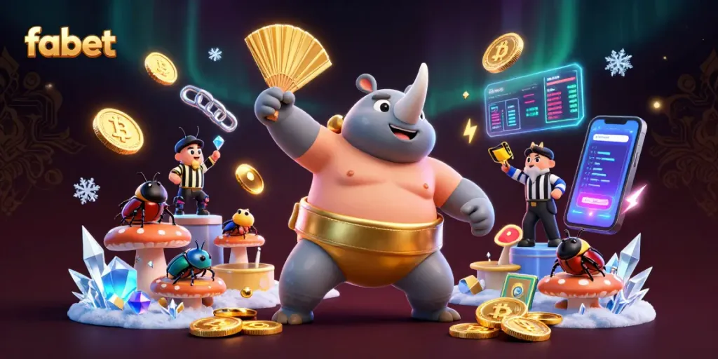Experience the thrill of fabet betting as the sumo beetle triumphs in a vibrant casino setting.