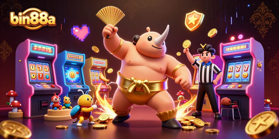Experience thrilling gaming with bin88a's vibrant 3D casino world, featuring a heroic beetle champion.