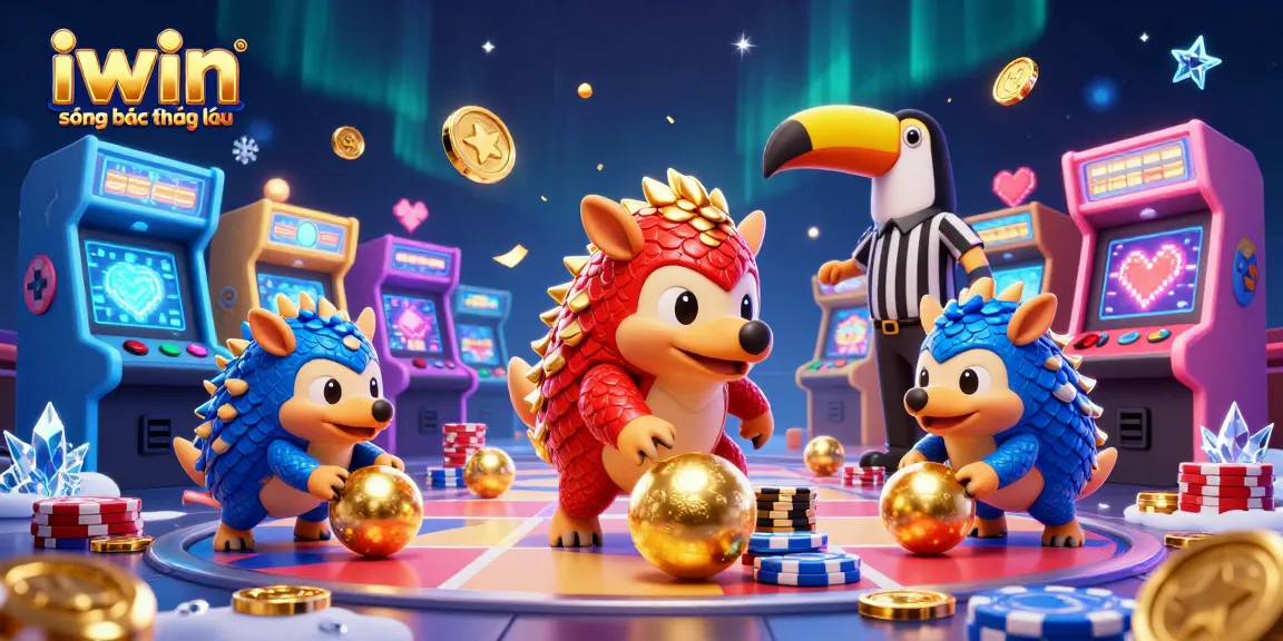Spin casino games with excitement at iwin sòng bạc thượng lưu, featuring dynamic pangolin characters and vibrant gaming elements.