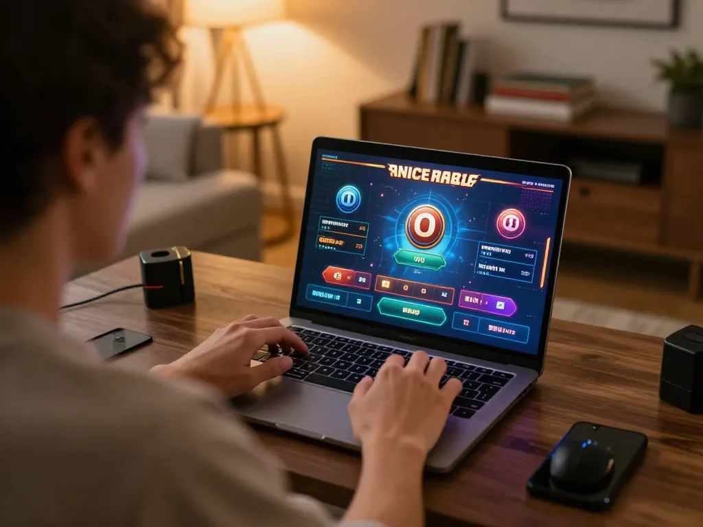 Player enjoying O8 online games in cozy home setting with strategic focus and warm atmosphere