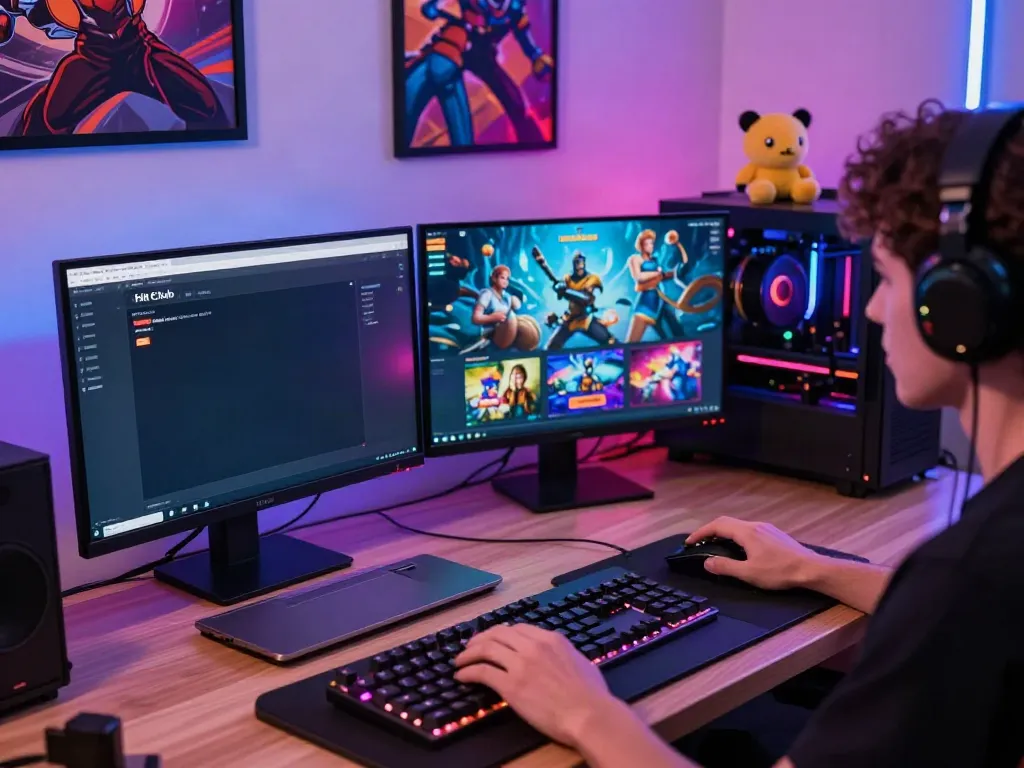Exciting gaming experience at https://hitclub3.io/ with vibrant game graphics and gaming peripherals.