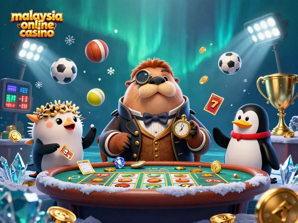 Experience excitement at a malaysia online casino with a jolly walrus and friends playing underwater.