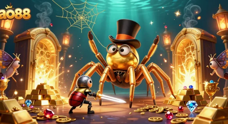 Experience thrilling gameplay at ao88 with golden treasures and captivating characters in a vibrant casino scene.