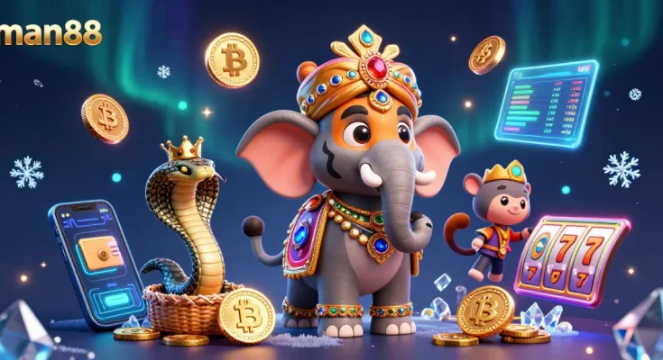 Engage with man88's vibrant slot game adventures filled with animated rich characters and crypto elements.