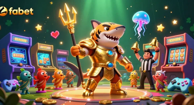 Capture the thrill of fabet with a golden shark gladiator in an action-packed underwater arcade.
