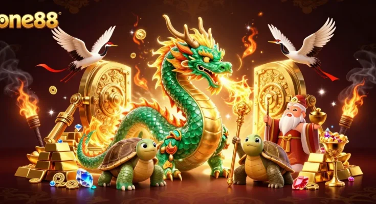 Experience thrilling gaming with one88, featuring a jade dragon and treasures of luck.
