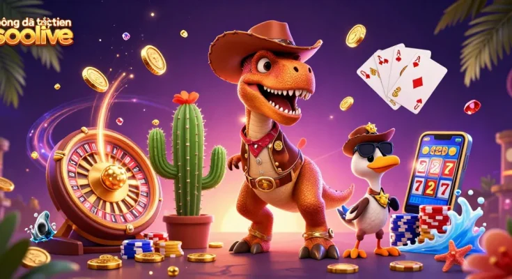 Experience bóng đá trực tuyến socolive with thrilling gameplay as coins and cards fly in a vibrant digital scene.