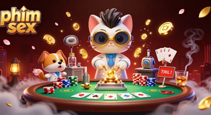 Engage in thrilling action with our phim sex themed poker scene featuring vibrant characters and casino elements.