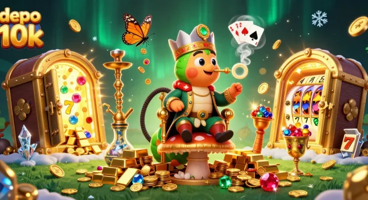 Win big with depo 10k at exciting 3D casino with vibrant symbols and golden treasures.