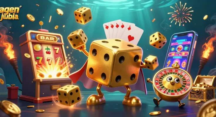 Experience the excitement of agen judi bola with thrilling golden dice and slot machines in action.