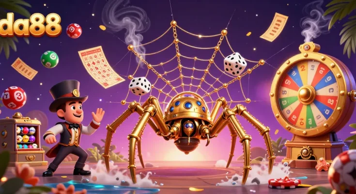 Experience thrilling luck with da88's captivating steampunk casino illustration featuring dynamic game elements.