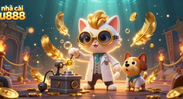 Engage with nhà cái u888's dynamic environment featuring a mad scientist cat and loyal dog in a thrilling casino atmosphere.