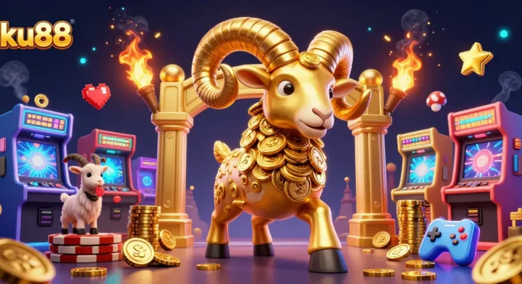 Capture winning moments with ku88 in a vibrant 3D casino-themed illustration filled with excitement.